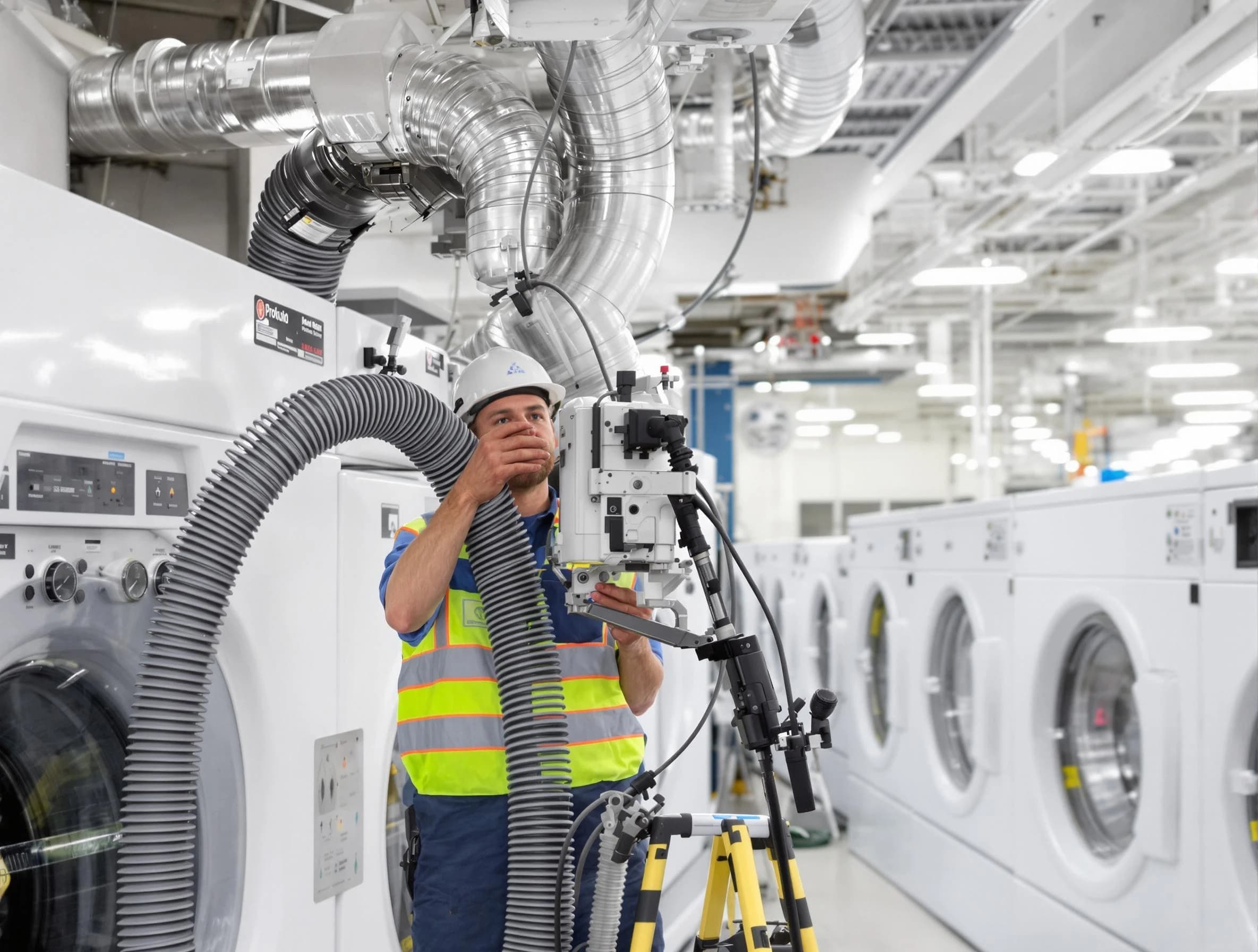 Wellsville Dryer Vent Cleaning team performing commercial-grade dryer vent cleaning at a business facility in Wellsville