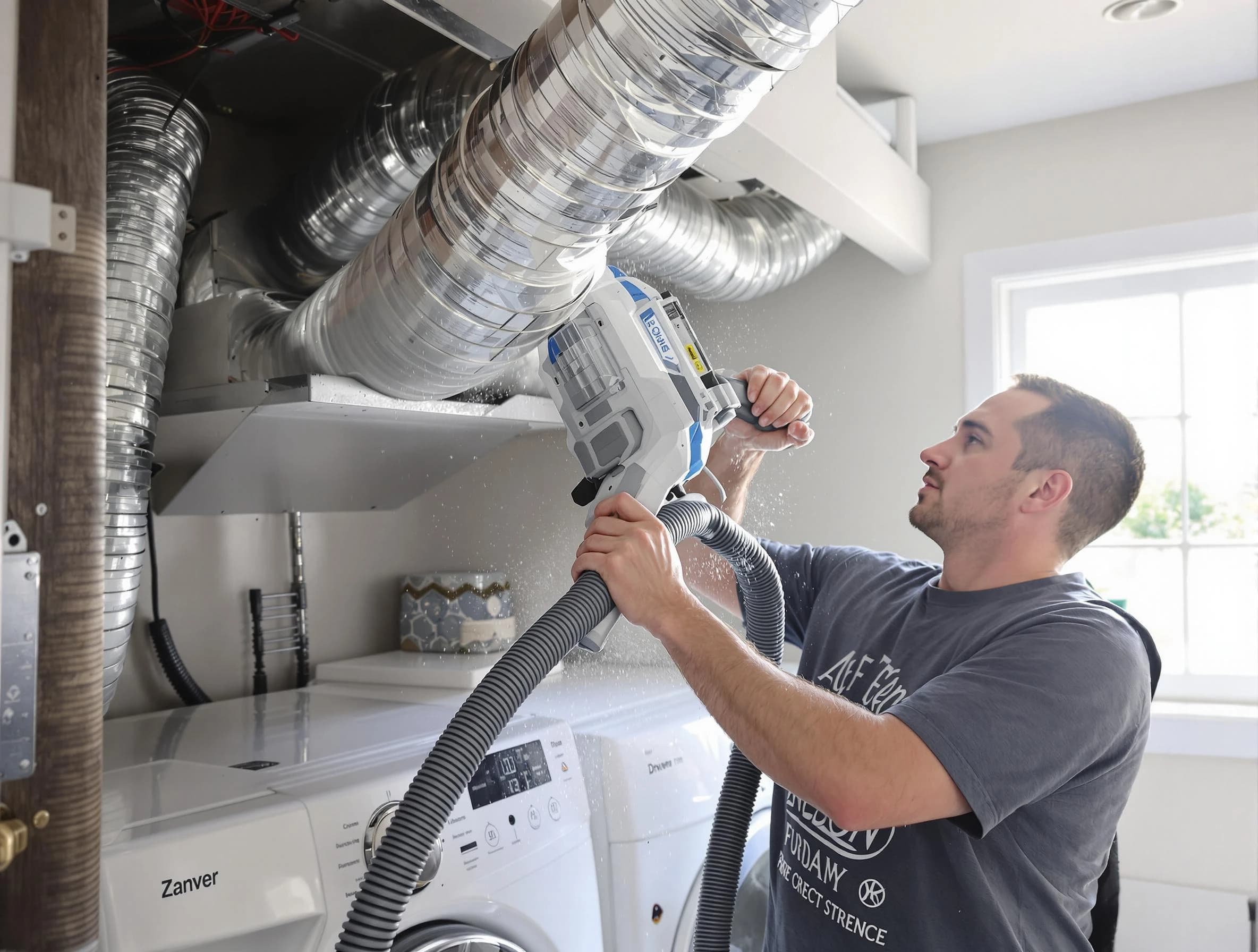 Wellsville Dryer Vent Cleaning specialist cleaning deep within a dryer vent duct system in Wellsville