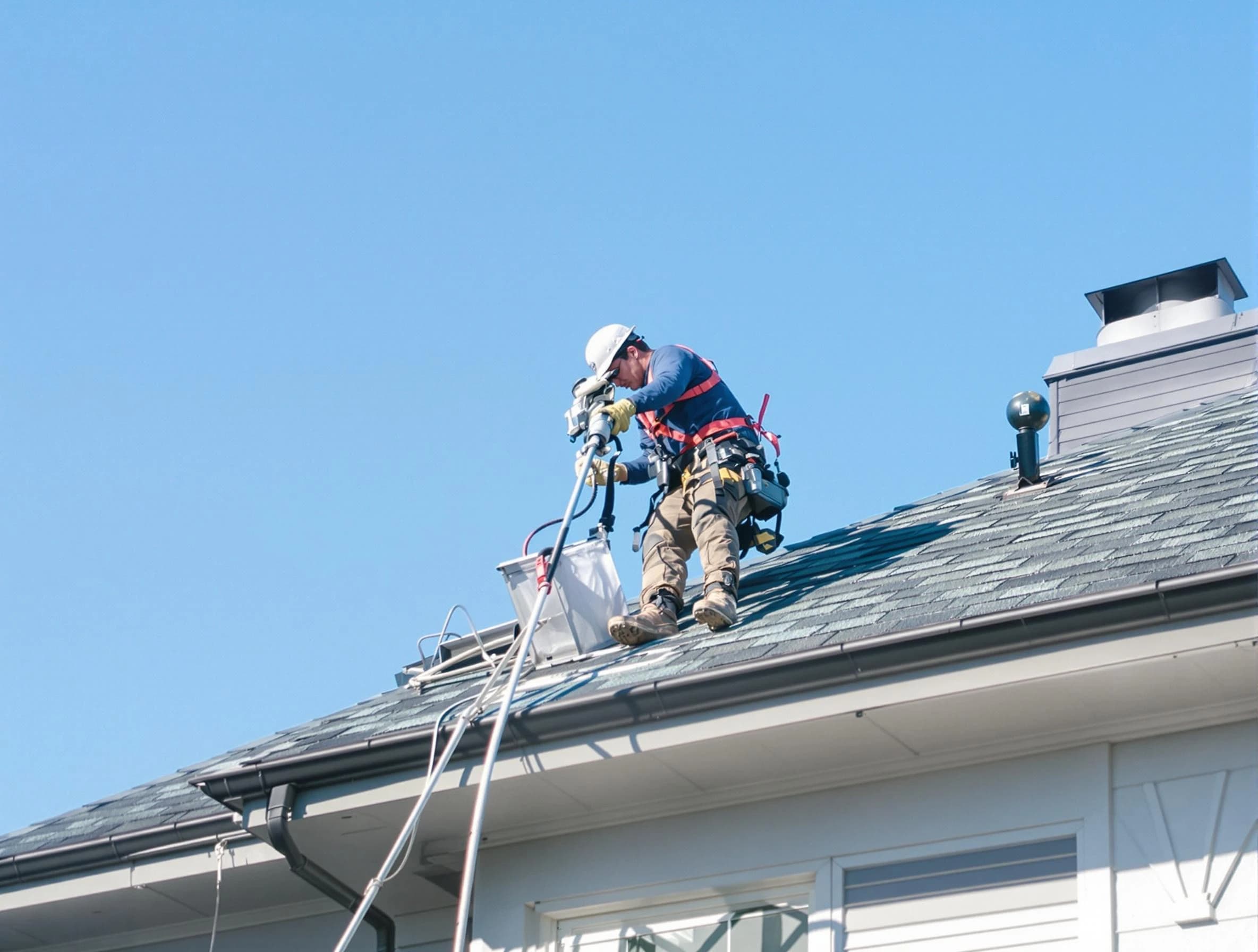 Wellsville Dryer Vent Cleaning certified technician cleaning a roof-mounted dryer vent system in Wellsville