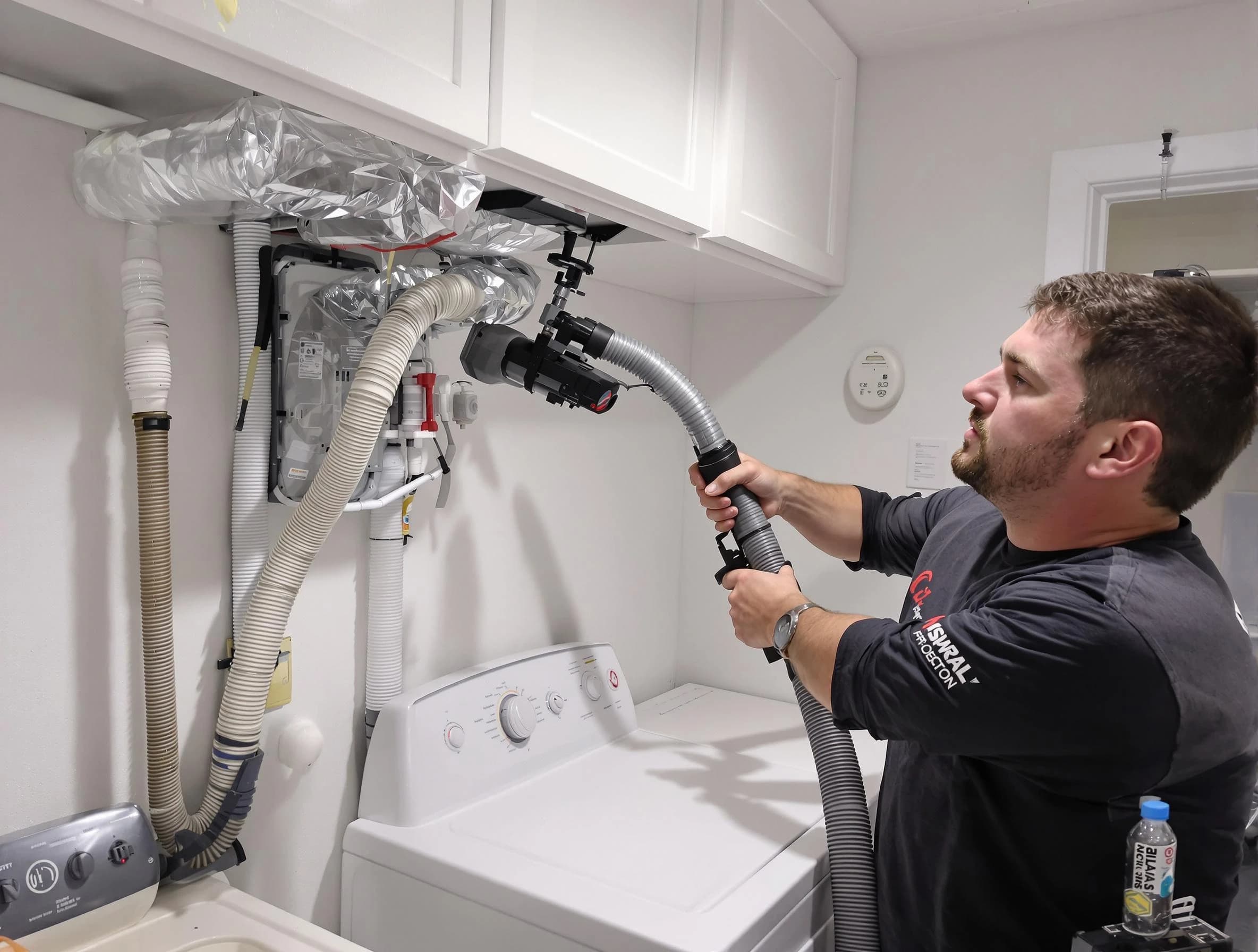 Wellsville Dryer Vent Cleaning certified technician performing safety-focused gas dryer vent cleaning in Wellsville