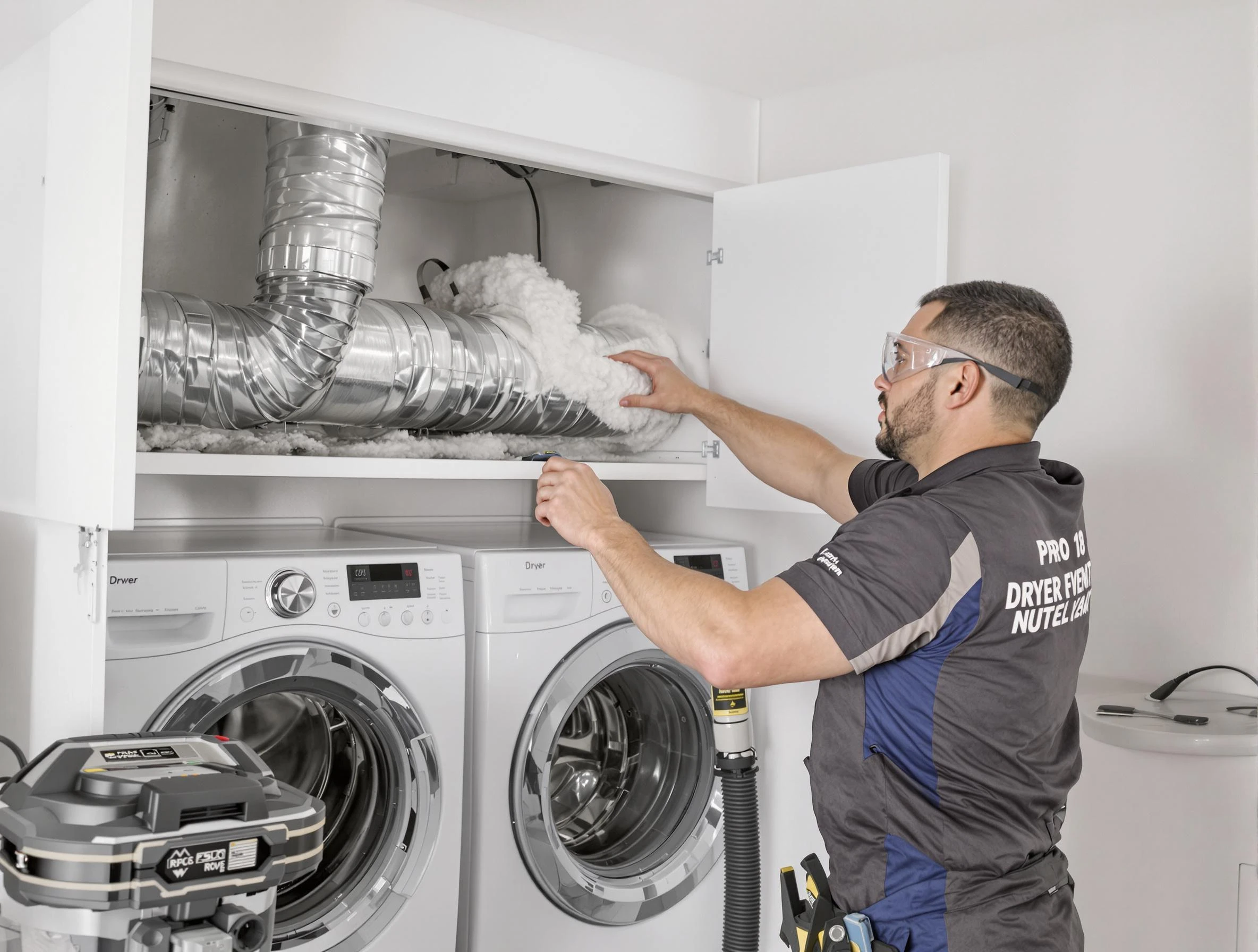 Wellsville Dryer Vent Cleaning certified technician performing specialized gas dryer vent cleaning in Wellsville